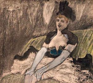 A Woman wearing a revealing Dress, seated in a Cafe