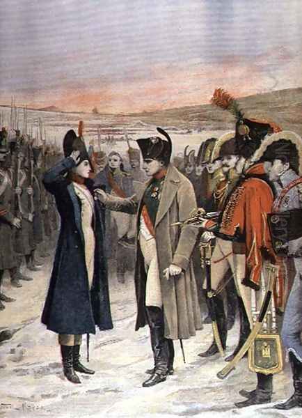 Napoleon Bonaparte 1769-1821 presenting the female officer, Marie Schellinck with a medal on the battlefield, illustration from Le Petit Journal, September 1894 - view 1