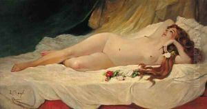 A nude reclining in an interior by Lionel Noel Royer