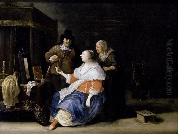 Interior With A Young Girl And A Gentleman Accompanied By An Older Lady - view 1