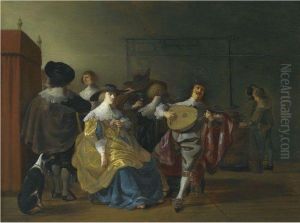 An Interior Scene With An Elegant Company Making Merry by Antonie Palamedesz