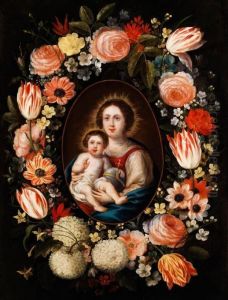 Madonna Mit Dem Kind In Einemblutenkranz