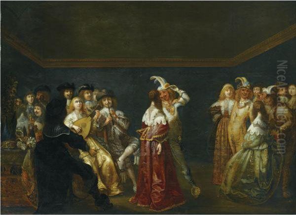 A Bal Masque With Figures In An Interior - view 1