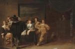 Elegant Company Seated At A Table In An Interior Elegant Company Seated At A Table In An Interior