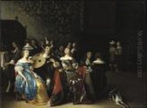 An Elegant Company Making Merry In An Interior by Antonie Palamedesz
