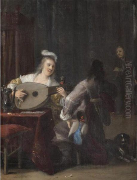 A Tavern Interior With A Lady Playing A Lute And A Courting Cavalier Kneeling Beside Her - view 1