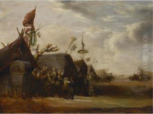 Figures Resting And Drinking Near An Encampment