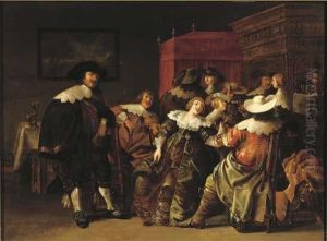 An Elegant Company Making Merry In An Interior by Antonie Palamedesz