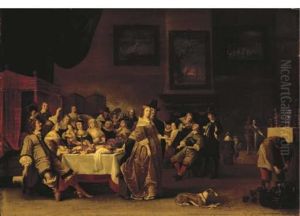 Elegant Company At A Banquet In An Interior