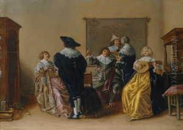 Gesellschaftsszene. Ol Auf Holz.
 H 47; B 65 Cm. Provenienz: Privatsammlung, Spanien. Anthonie 
Palamedesz., Der Schuler M. Van Mierevelts In Delft Gewesen War, Malte 
Figurenbilder, Die Zumeist Personen Aus Der Besseren Gesellschaft Oder 
Verschieden - view 1