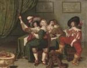 A Guardroom Interior With Soldiers Cavorting With Ladies by Antonie Palamedesz