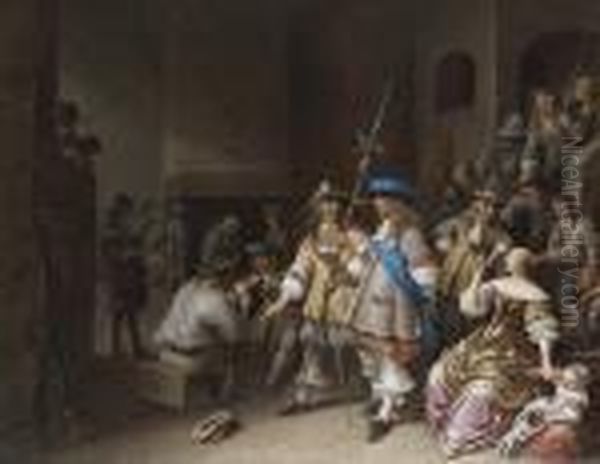 A Guardroom Interior With A Company Of Pikemen, Card Players And A Woman And Child - view 1