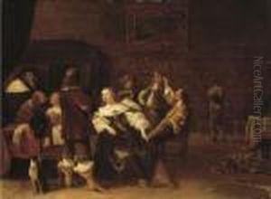 Elegant Company Making Merry In An Interior by Antonie Palamedesz