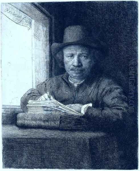 Rembrandt drawing at a window - view 1