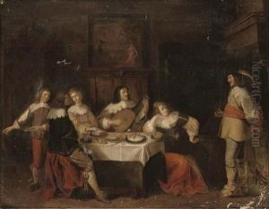 Elegant Company Eating And Merrymaking In An Interior