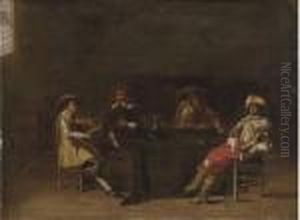A Guardroom Interior With Men Making Music And Drinking by Antonie Palamedesz