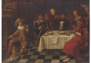 Elegant Company Dining In An Interior by Antonie Palamedesz