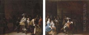 A Guardroom Interior With A Cavalier Conversing With A Drummer by Antonie Palamedesz