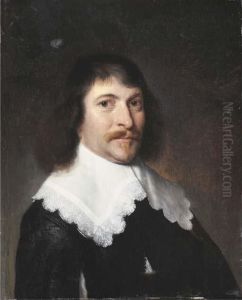 Portrait Of A Gentleman, Bust-length, In A Black Jacket And A White Collar
