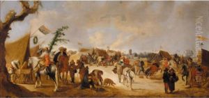 An Army Encampment Before A Church