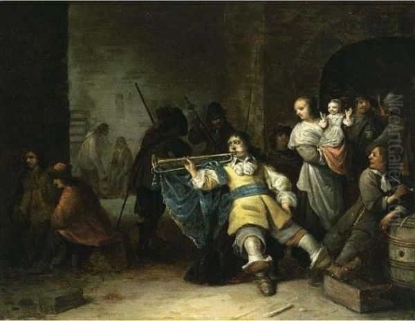 A Kortegaardje, Soldiers Smoking And Making Music - view 1