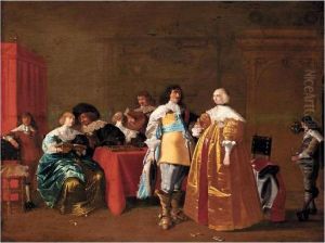 An Elegant Company Drinking And Playing Backgammon In An Interior