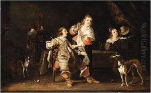 Couples Smoking And Drinking In An Interior by Antonie Palamedesz