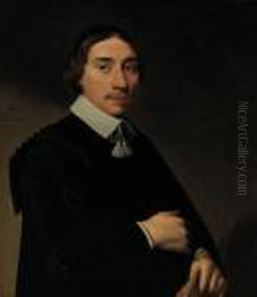 Portrait Of A Gentleman, Aged
Twenty-eight, Half-length, In A Blackgown And A Black Skull Cap, His
Coat In His Left Hand - view 1