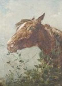 Testa Di Cavallo Tra Le Fronde Di Un Albero by Filippo Palizzi