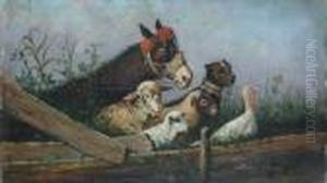 Animali Dietro La Steccata by Filippo Palizzi