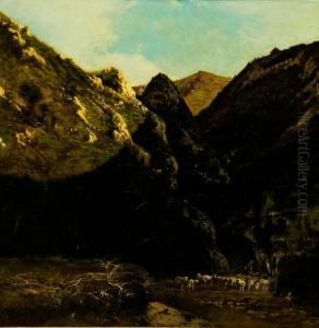 Gregge Con Pastore Al Riparo In Uncanalone by Filippo Palizzi
