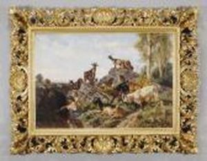 Giochi In Riva Al Fiume E Le Pecore Stanno A Guardare by Filippo Palizzi