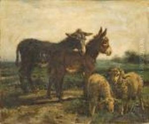 Due Asinelli, Capretta E Pecora by Filippo Palizzi