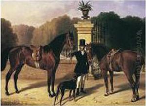 Gentiluomo Con Cavalli E Levriero (a Gentleman With Horses And Hound) by Filippo Palizzi