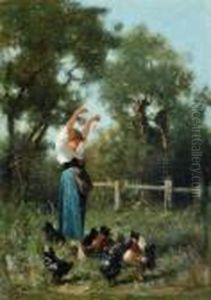Contadinella E Polli by Giuseppe Palizzi