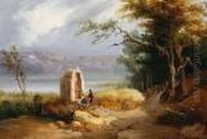 Travellers In Front Of A Chapel by Giuseppe Palizzi
