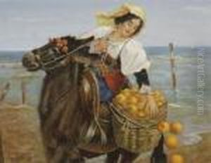 Seaside With Maiden And A Mule by Giuseppe Palizzi