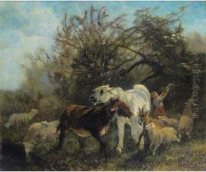 Enfant Et Moutons Dans La 
Campagne [ ; Child And Sheep In The Country ; Oil On Canvas ; Signed 
Lower Right Palizzi] by Giuseppe Palizzi