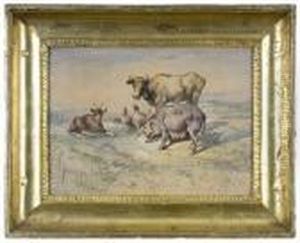 Bue, Pollame, Capra E Maiale In Paesaggio by Giuseppe Palizzi