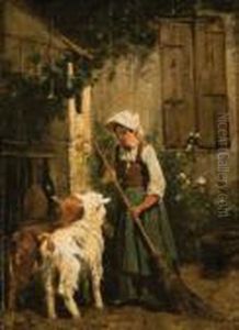 Contadina Con Caprette by Giuseppe Palizzi
