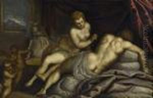Samson And Delilah. by Acopo D'Antonio Negretti (see Palma Giovane)