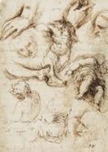 Skizzenblattmit Korpern, Gesichtern, Fussen Und Einer Hand by Acopo D'Antonio Negretti (see Palma Giovane)