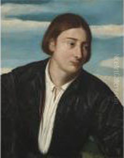 Portrait Of A Young Man, Head
And Shoulders, Wearing A Black Satin Doublet And A White Shirt - view 1