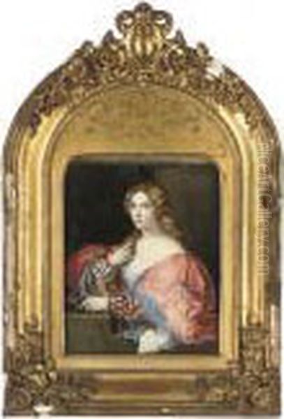 Portrait Of A Young Woman, 
Called "la Bella", Bust-length, In A White Dress With A Red And Blue 
Shawl; Portrait Of A Young Girl, Three- Quarter Length, Holding A Fruit 
Tray In A Gold And Brown Dress. - view 1