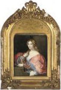 Portrait Of A Young Woman,
Called "la Bella", Bust-length, In A White Dress With A Red And Blue
Shawl; Portrait Of A Young Girl, Three- Quarter Length, Holding A Fruit
Tray In A Gold And Brown Dress. by Acopo D'Antonio Negretti (see Palma Giovane)