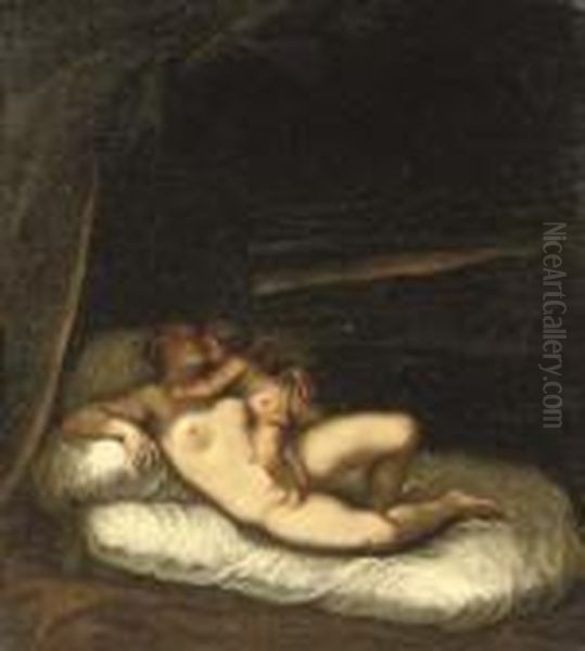 Venus And Cupid by Acopo D'Antonio Negretti (see Palma Giovane)
