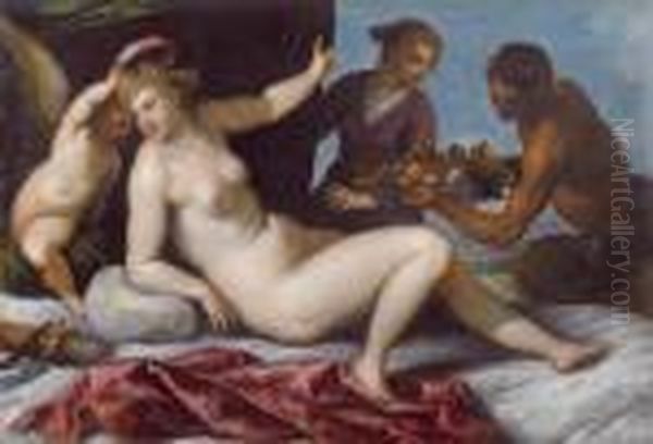 Venus Crowned By Cupid While Satyrs And A Nymph Hand Them Fruits - view 1