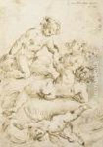 Cinq Putti Sur Des Nuages