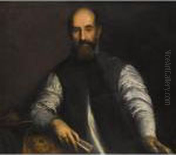 Portrait Of A Bearded Man,
Half-length, Wearing A Blue Waistcoat And Holding A Book In His Right
Hand - view 1
