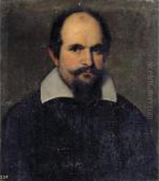 Portrait Of A Gentleman, Head And Shoulders, Wearing Black With A White Collar - view 1